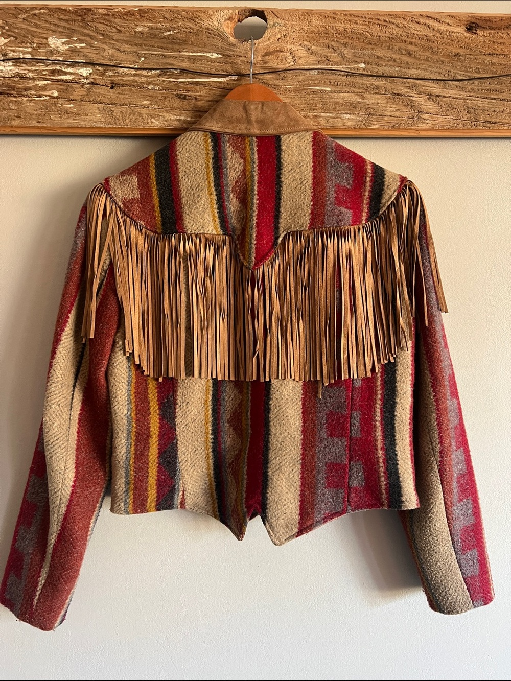 PIONEER WEAR Brown & Red Striped Fringe Western Vintage Jacket - Picture 2 of 12